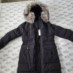 BCBG Black Winter Parka with Faux-Fur Trimmed Hood